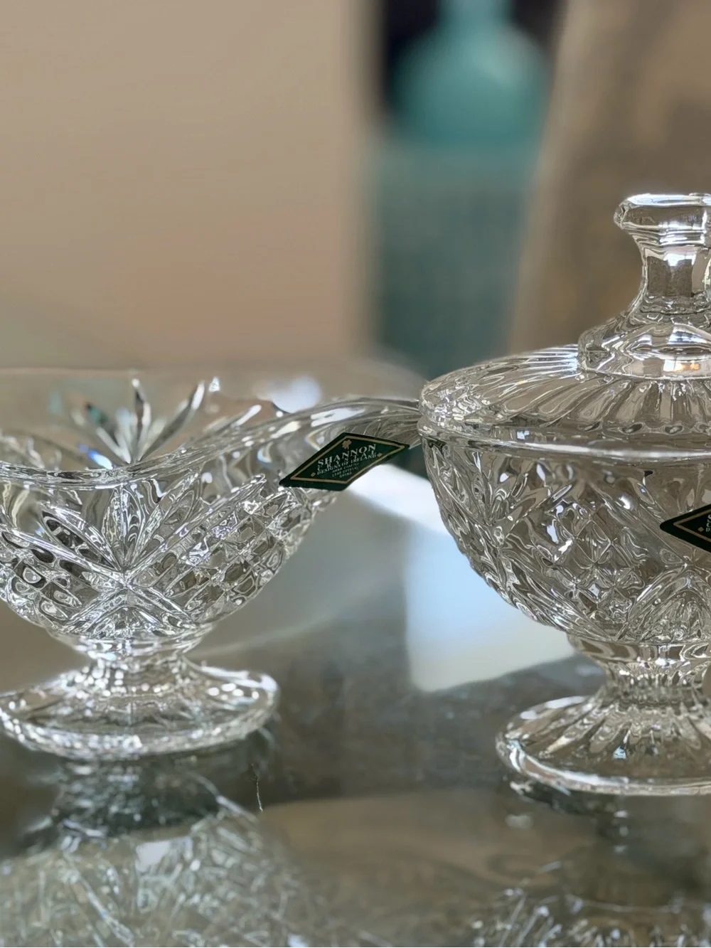 Shannon Crystal Clear Glass Lidded sugar and creamer set